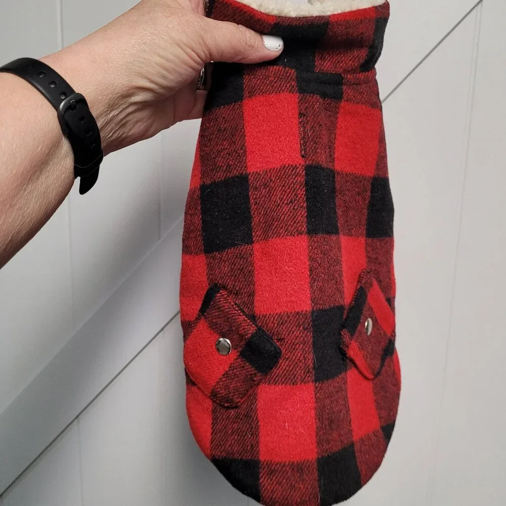 Woof Red and Black Checkered Cozy Doggie Jacket Size Small